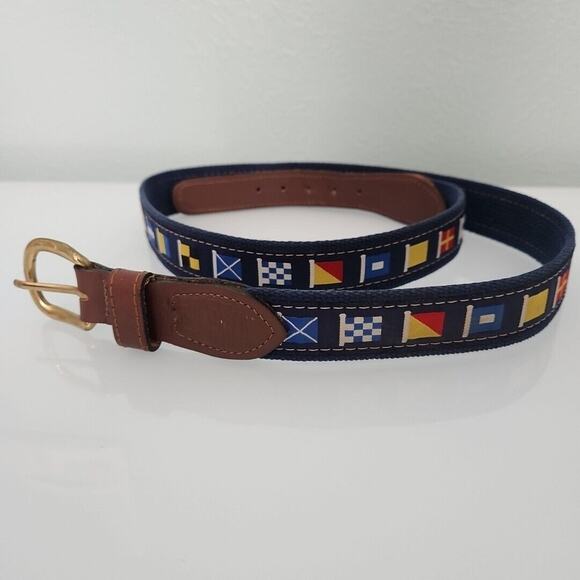 ZEP-PRO Vintage USA made NAUTICAL Sailing Flags Webbing Leather Belt Size 40